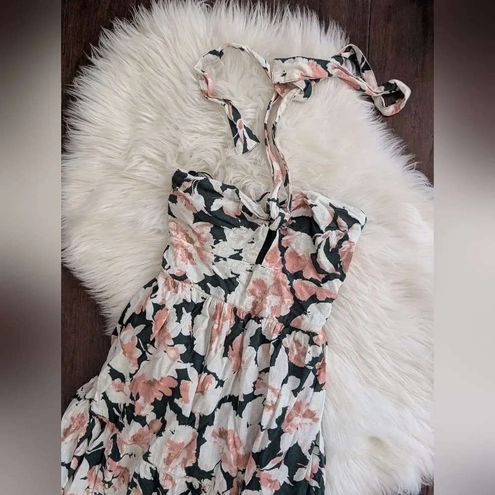 Abercrombie & Fitch Knotted Halter Pink Green Floral Maci Dress S Small